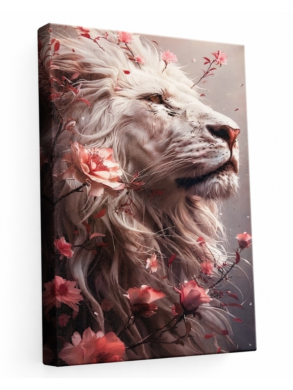 Blush Floral White Lion Canvas Wall Art 18x12 - Picture 3 of 6